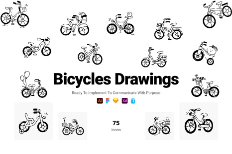 Bicycles Drawing Icons - Sketchy icons