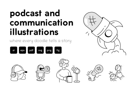 Podcast and Communication Illustration Set - Broadcasting