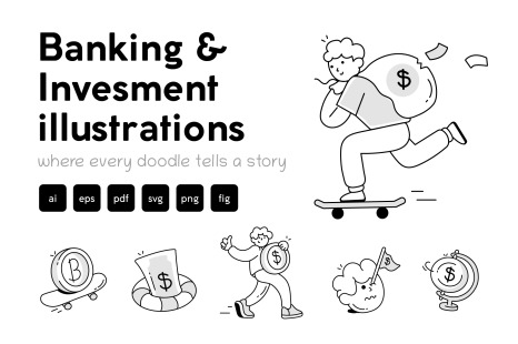 Banking and Investment Doodle Illustrations - Graphic designing