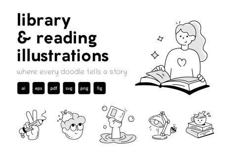 Animated Library and Reading Doodles - Animated icons