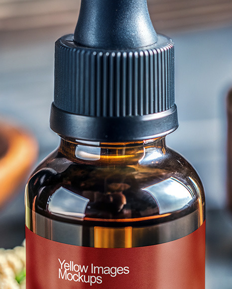 CBD Oil Dropper with Hemp Buds Mockup