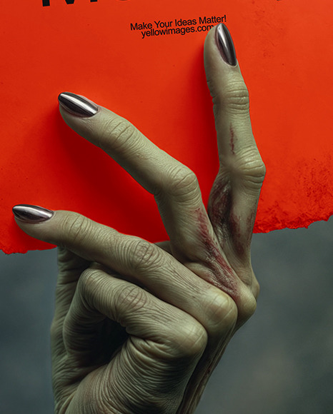 A Zombie Hand Holding a Torn Piece of Paper Mockup
