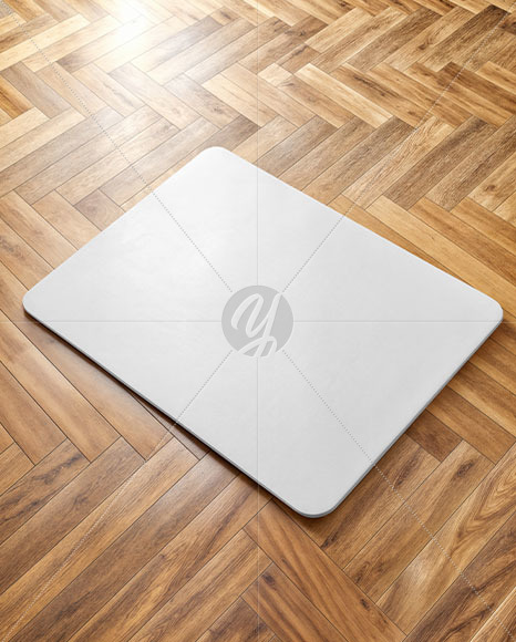 Rectangular Door Mat on Wooden Floor Mockup