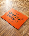 Rectangular Door Mat on Wooden Floor Mockup