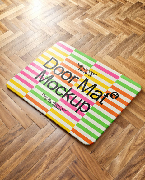 Rectangular Door Mat on Wooden Floor Mockup