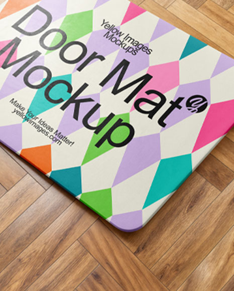 Rectangular Door Mat on Wooden Floor Mockup