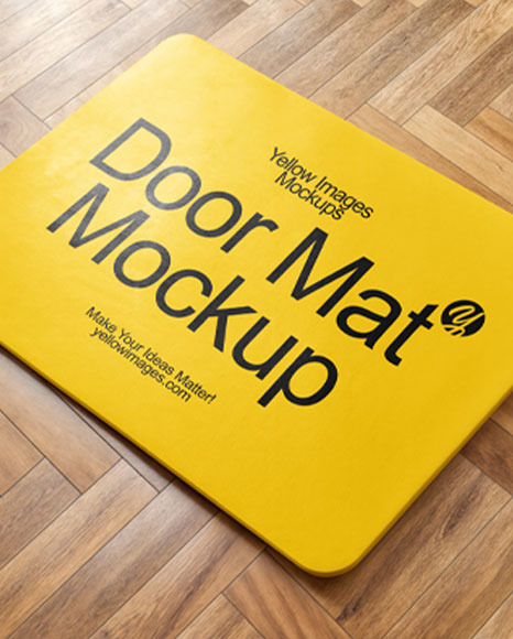 Rectangular Door Mat on Wooden Floor Mockup