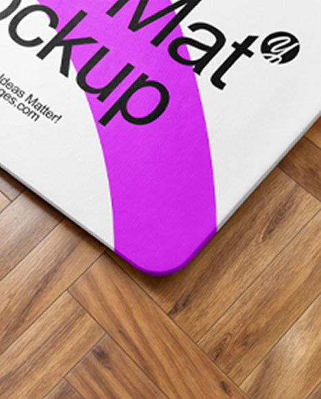 Rectangular Door Mat on Wooden Floor Mockup
