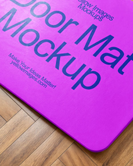 Rectangular Door Mat on Wooden Floor Mockup