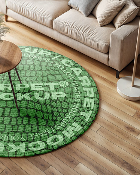 Living Room with Round Rug and Sofa Mockup