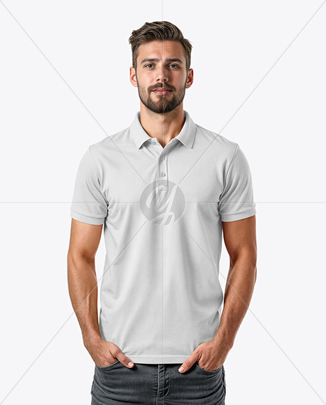 A Man Wearing a Polo Shirt and Jeans Mockup
