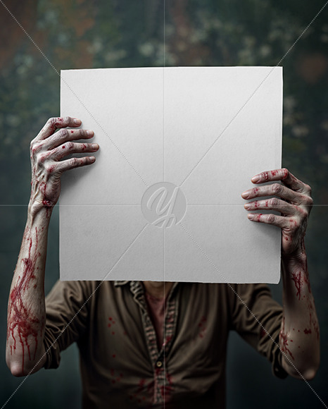Zombie Holding a Square Paper Poster Mockup