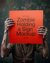 Zombie Holding a Square Paper Poster Mockup