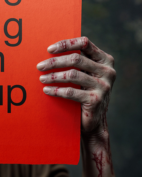 Zombie Holding a Square Paper Poster Mockup