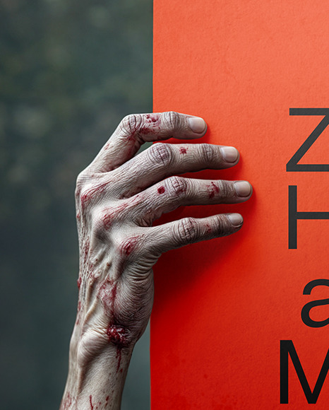 Zombie Holding a Square Paper Poster Mockup