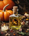 Oil Tincture Square Bottle with Candles and Pumpkin Mockup