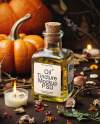 Oil Tincture Square Bottle with Candles and Pumpkin Mockup