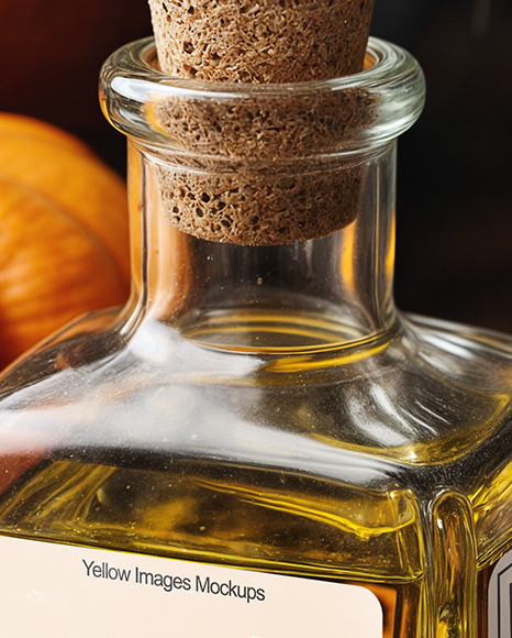 Oil Tincture Square Bottle with Candles and Pumpkin Mockup