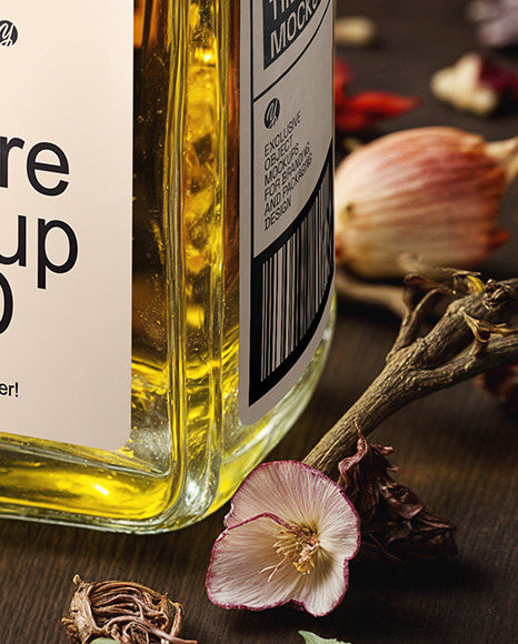 Oil Tincture Square Bottle with Candles and Pumpkin Mockup