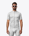 Man in Sunglasses Wearing a Cycling Jersey and Bib Shorts Mockup