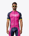 Man in Sunglasses Wearing a Cycling Jersey and Bib Shorts Mockup