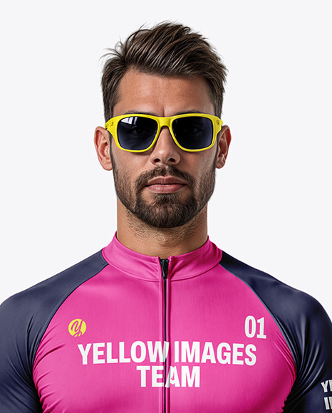 Man in Sunglasses Wearing a Cycling Jersey and Bib Shorts Mockup