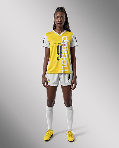 A Black Woman Wearing a Full Soccer Kit Mockup