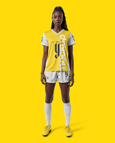A Black Woman Wearing a Full Soccer Kit Mockup
