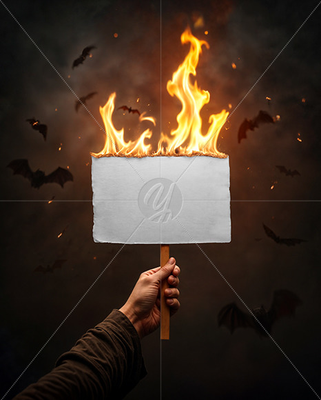 Hand Holding a Burning Sign Mockup