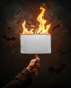 Hand Holding a Burning Sign Mockup