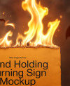 Hand Holding a Burning Sign Mockup