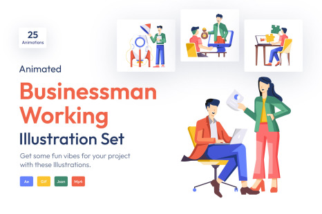 Animated Businessman Working Illustrations - Flat designs