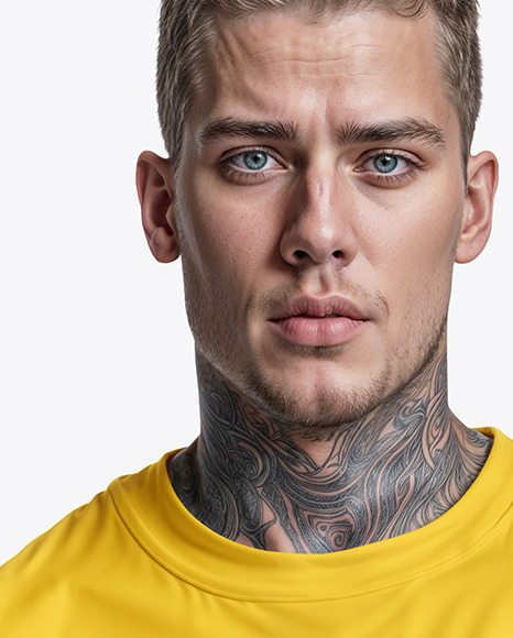 A Man with Tattoos Wearing an Oversize Sweatshirt and Jeans Mockup