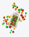 Plastic Bottle with Flying Gummies Mockup