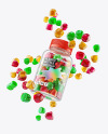 Plastic Bottle with Flying Gummies Mockup