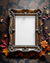 Picture in a Halloween Themed Antique Frame with Leaves Mockup