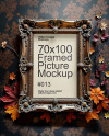 Picture in a Halloween Themed Antique Frame with Leaves Mockup