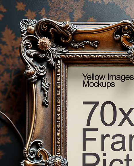 Picture in a Halloween Themed Antique Frame with Leaves Mockup