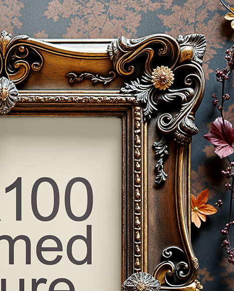 Picture in a Halloween Themed Antique Frame with Leaves Mockup