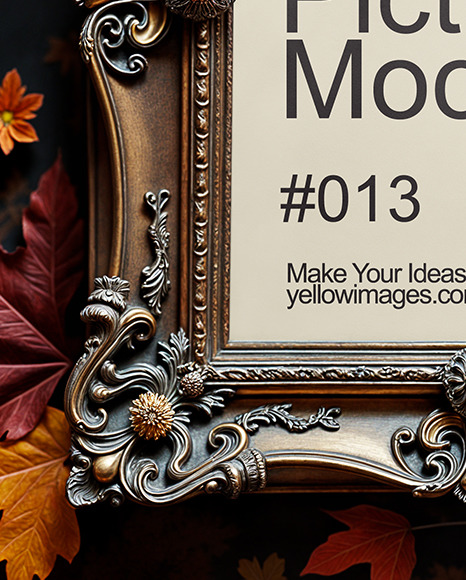 Picture in a Halloween Themed Antique Frame with Leaves Mockup