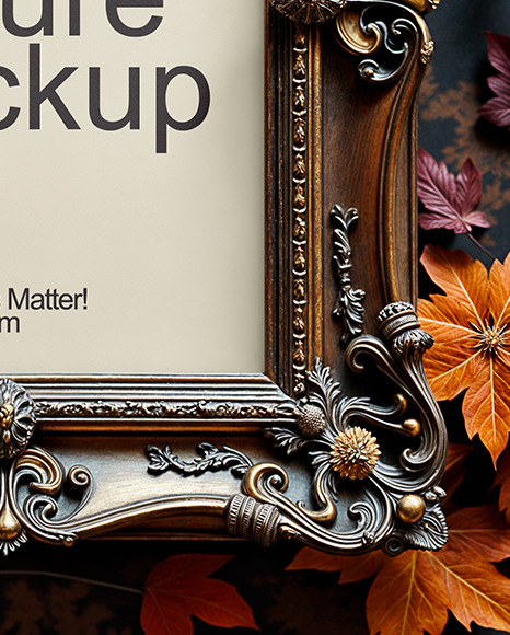 Picture in a Halloween Themed Antique Frame with Leaves Mockup