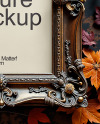Picture in a Halloween Themed Antique Frame with Leaves Mockup
