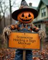 Halloween Scarecrow Holding a Sign Mockup