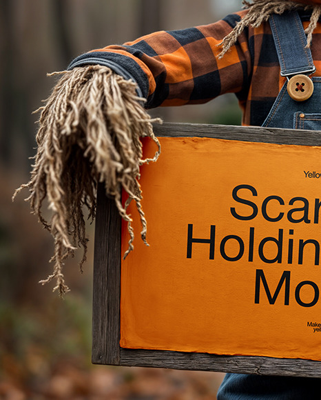 Halloween Scarecrow Holding a Sign Mockup