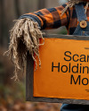 Halloween Scarecrow Holding a Sign Mockup