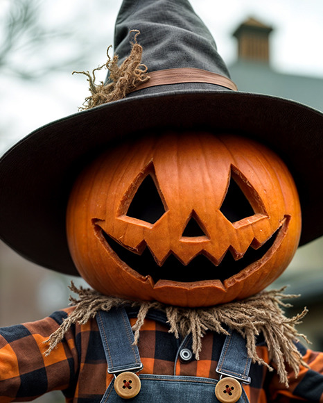 Halloween Scarecrow Holding a Sign Mockup