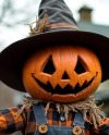 Halloween Scarecrow Holding a Sign Mockup