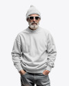 An Old Man with Sunglasses Wearing Sweatshirt and Beanie Hat Mockup