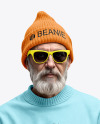 An Old Man with Sunglasses Wearing Sweatshirt and Beanie Hat Mockup