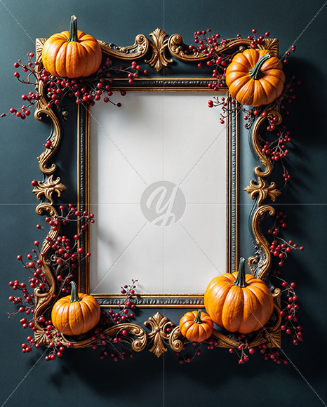 Picture in a Halloween Themed Frame with Berries on Branches Mockup